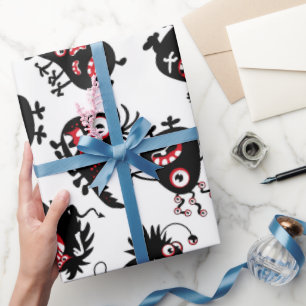 FUNNY BLACK SCARY MONSTERS WRAPPING PAPER