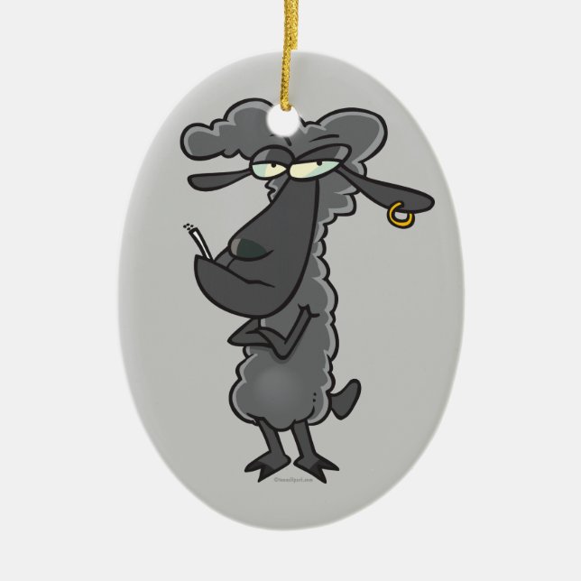 funny black sheep cartoon character ceramic ornament (Front)