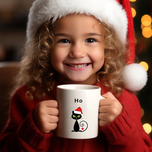 Funny Black Sitting Santa Claus Christmas Cat Coffee Mug
