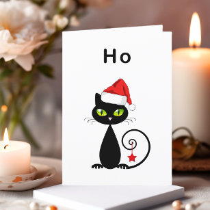 Funny Black Sitting Santa Claus Christmas Cat Holiday Card