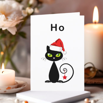 Funny Black Sitting Santa Claus Christmas Cat Holiday Card by spookelicious at Zazzle