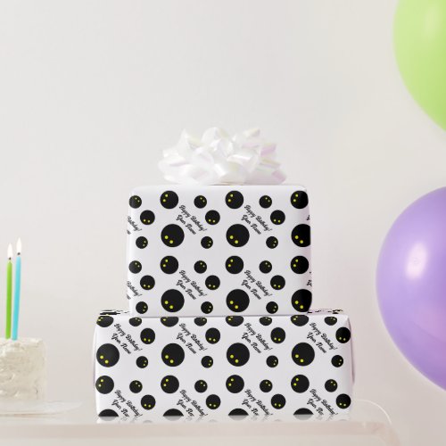 Funny black squash ball pattern sports Birthday Wrapping Paper