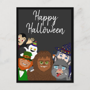 Funny Black Supernatural Creatures Happy Halloween Postcard