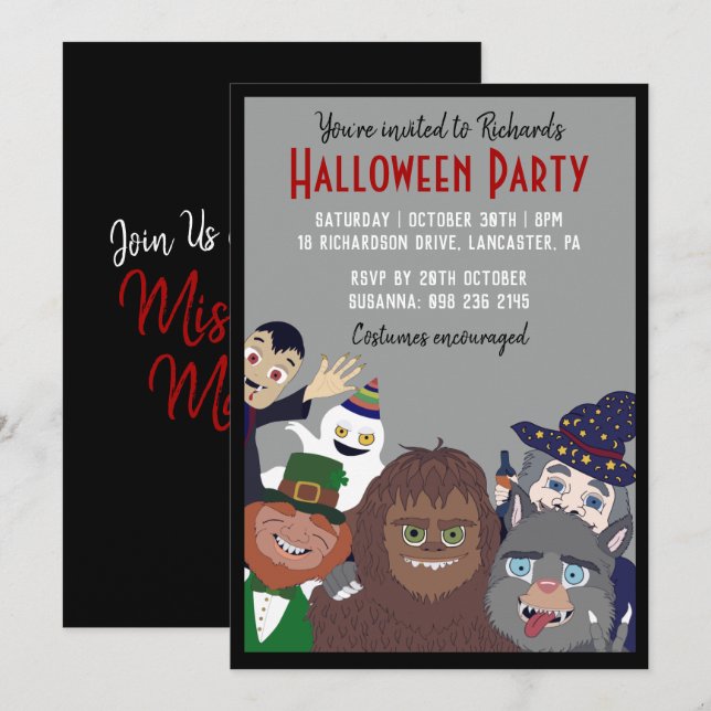 Funny Black Supernatural Halloween Costume Party Invitation (Front/Back)