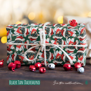 Funny Black Tan Dachshund Puppy Christmas Pattern Wrapping Paper