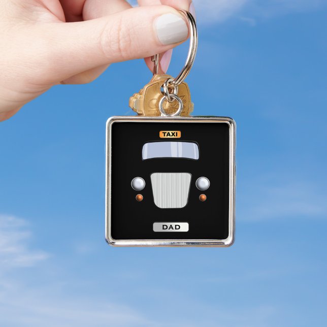 Funny Black Taxi Cab Personalized Square Keychain (A fun keychain for your Taxi Dad.)