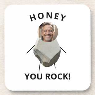 Funny Black Text Rock Photo Husband Beverage Coaster