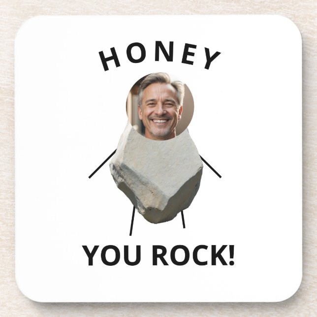 Funny Black Text Rock Photo Husband Beverage Coaster (Front)
