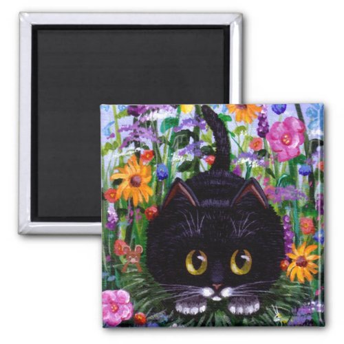 Funny Black Tuxedo Cat Flowers Creationarts Magnet