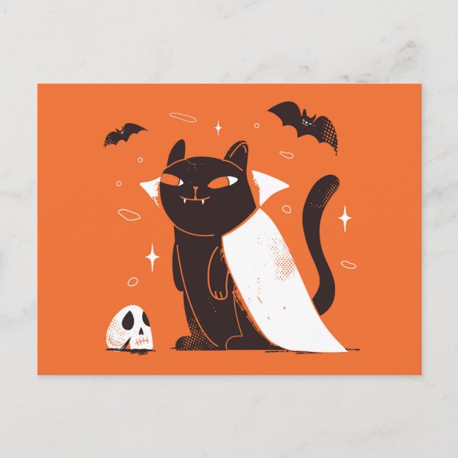Funny Black Vampire Cat for Halloween Postcard (Front)