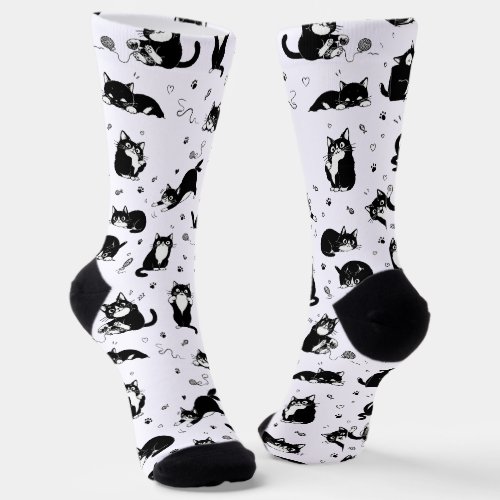 Funny Black & White Cat Pattern Cat Lovers Socks