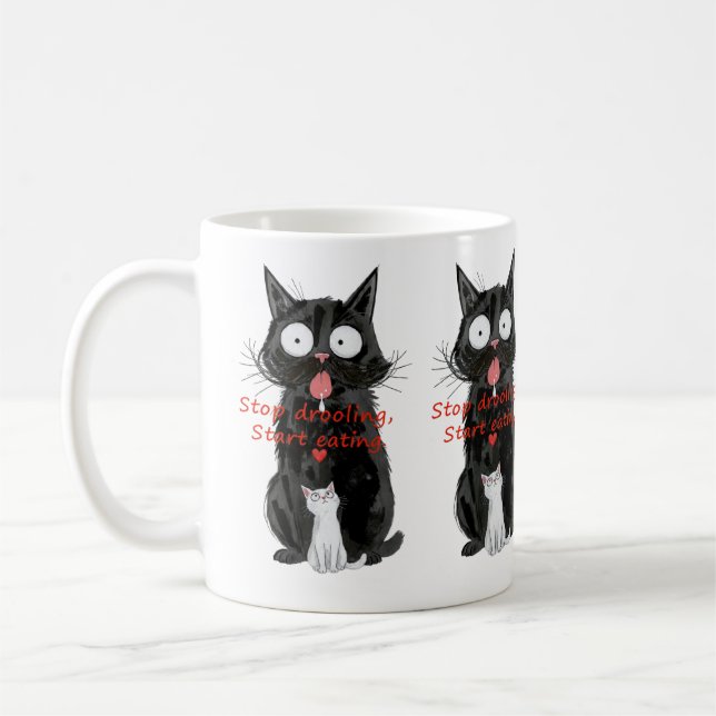Funny Black & White Cats Apron Coffee Mug (Left)