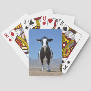 Funny Black White Dairy Cow Statue Desert Farm Poker Cards