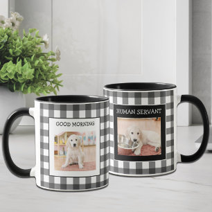 Funny Black White Gingham 2 Dog Photo Custom Mug