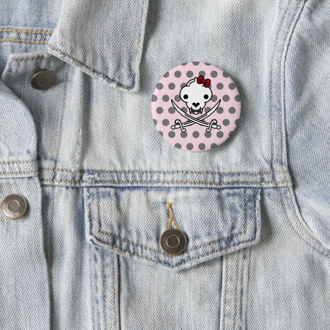 Funny Black White Jolly Kitty Pirate Skull Bone Button (In Situ)