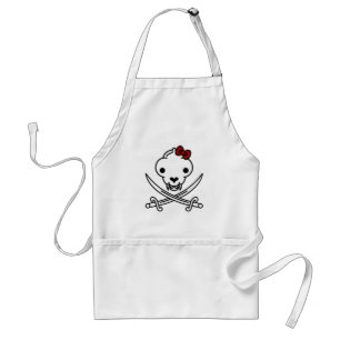 Funny Black White Jolly Kitty Pirate Skull Bones Adult Apron
