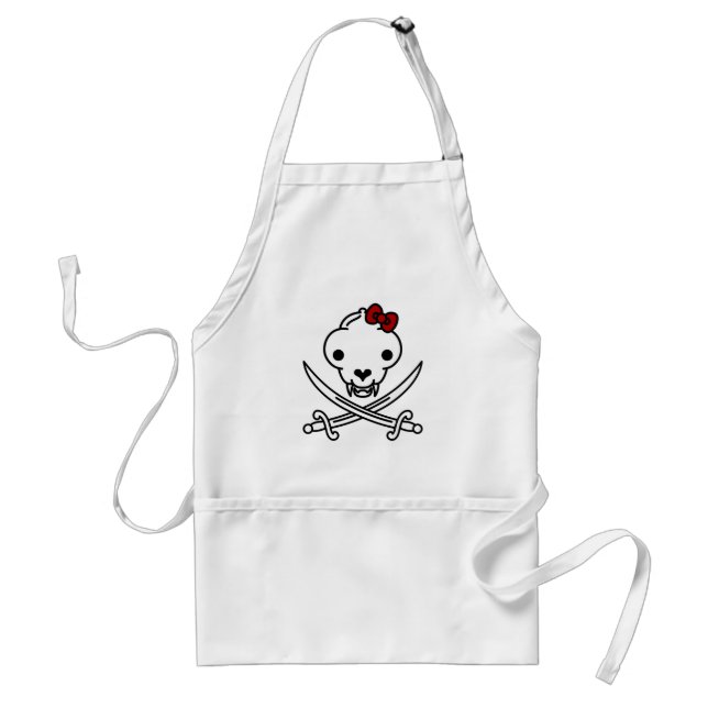 Funny Black White Jolly Kitty Pirate Skull Bones Adult Apron (Front)