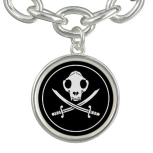 Funny Black White Jolly Kitty Pirate Skull Bones Bracelet