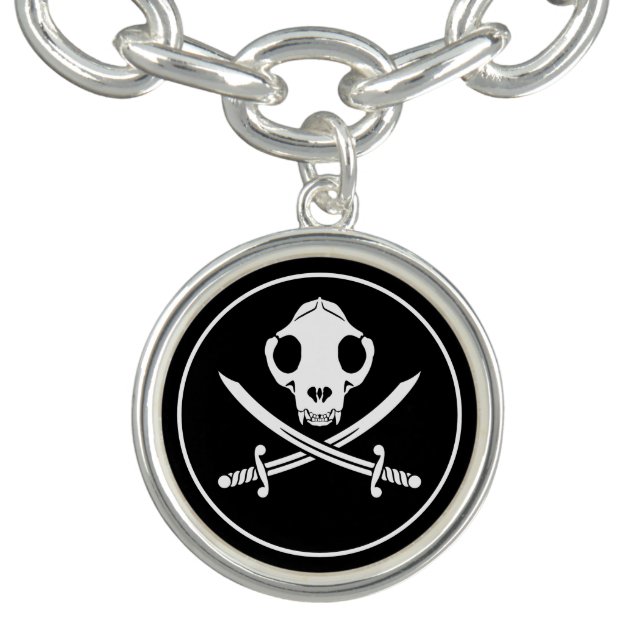 Funny Black White Jolly Kitty Pirate Skull Bones Bracelet (Design)