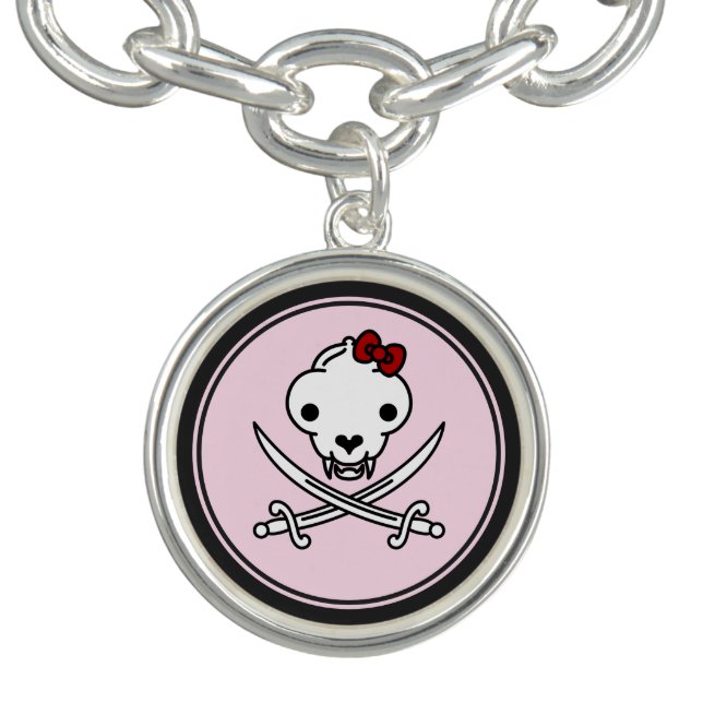 Funny Black White Jolly Kitty Pirate Skull Bones Bracelet (Design)