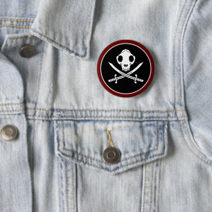 Funny Black White Jolly Kitty Pirate Skull Bones Button