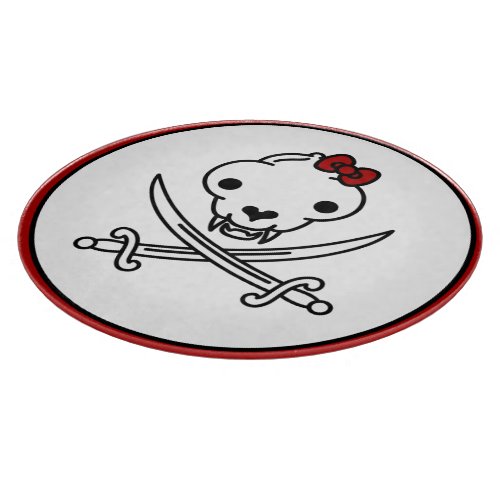 Funny Black White Jolly Kitty Pirate Skull Bones Cutting Board