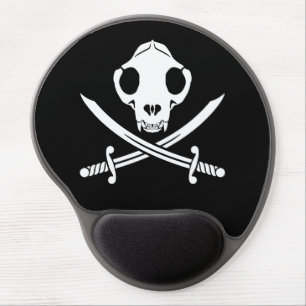 Funny Black White Jolly Kitty Pirate Skull Bones Gel Mouse Pad