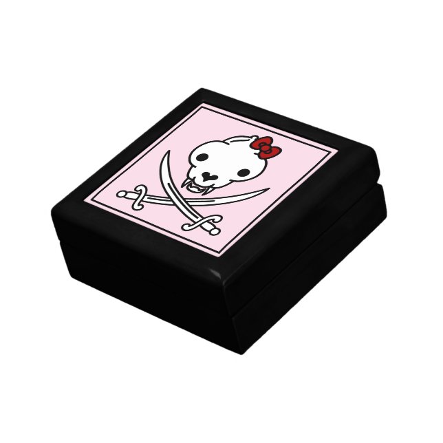 Funny Black White Jolly Kitty Pirate Skull Bones Gift Box (Side)