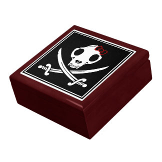 Funny Black White Jolly Kitty Pirate Skull Bones Gift Box
