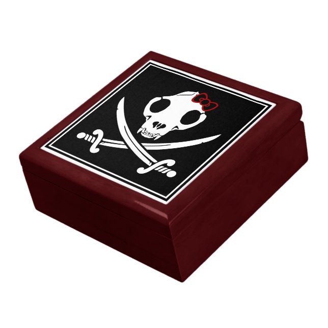 Funny Black White Jolly Kitty Pirate Skull Bones Gift Box (Side)