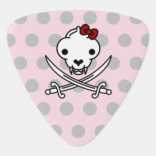 Funny Black White Jolly Kitty Pirate Skull Bones Guitar Pick (Front)