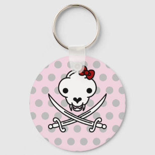 Funny Black White Jolly Kitty Pirate Skull Bones Keychain