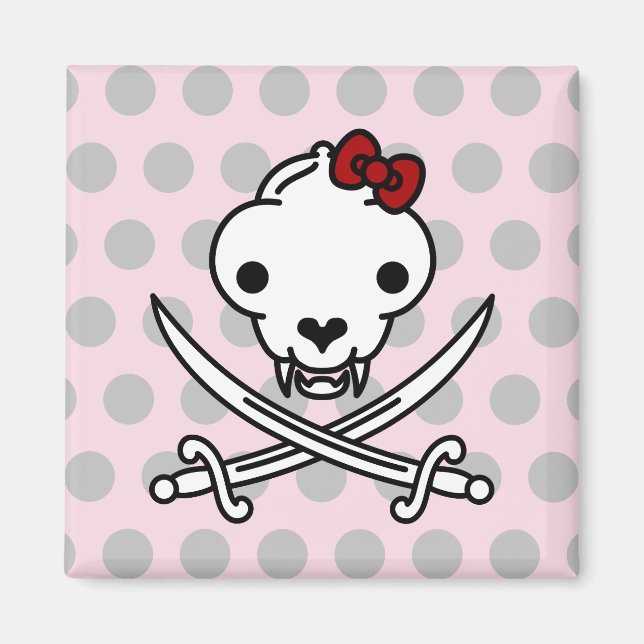Funny Black White Jolly Kitty Pirate Skull Bones Magnet (Front)