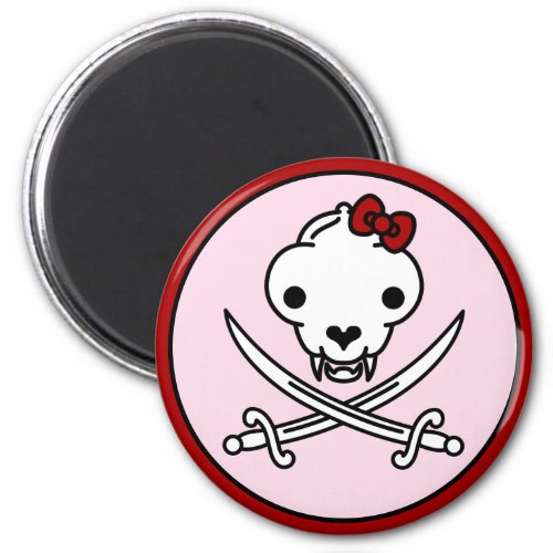 Funny Black White Jolly Kitty Pirate Skull Bones Magnet