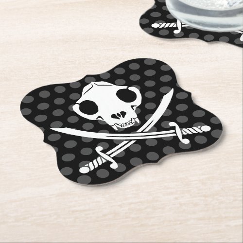 Funny Black White Jolly Kitty Pirate Skull Bones Paper Coaster