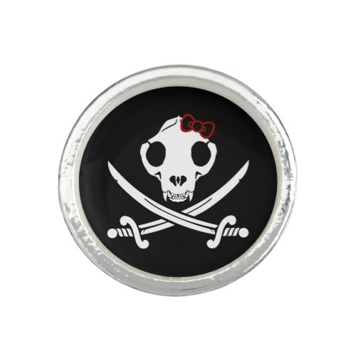 Funny Black White Jolly Kitty Pirate Skull Bones Ring