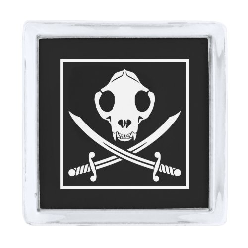 Funny Black White Jolly Kitty Pirate Skull Bones Silver Finish Lapel Pin