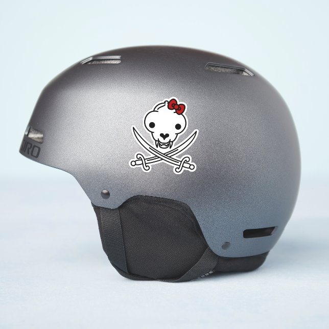 Funny Black White Jolly Kitty Pirate Skull Bones Sticker (Helmet Side)