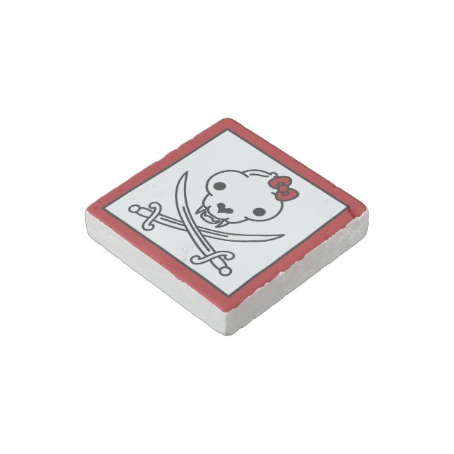 Funny Black White Jolly Kitty Pirate Skull Bones Stone Magnet (Angled)