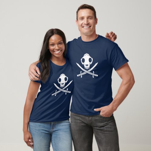 Funny Black White Jolly Kitty Pirate Skull Bones T_Shirt