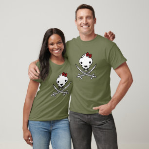 Funny Black White Jolly Kitty Pirate Skull Bones T-Shirt