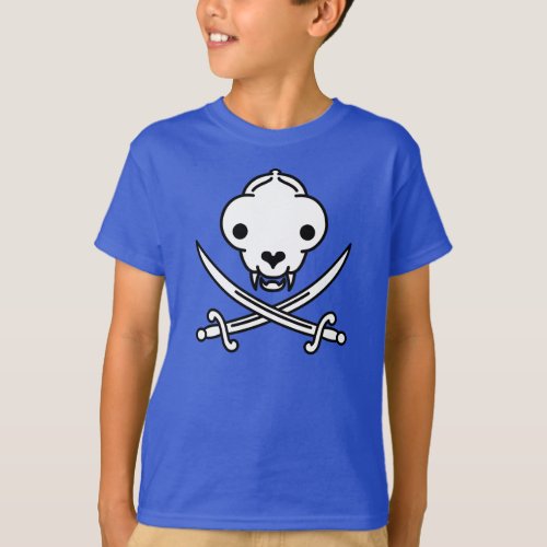 Funny Black White Jolly Kitty Pirate Skull Bones T_Shirt