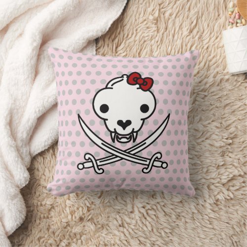 Funny Black White Jolly Kitty Pirate Skull Bones Throw Pillow