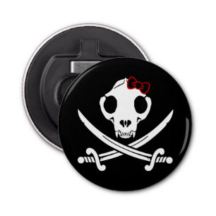 Funny Black White Jolly Kitty Pirate Skull Sabers Bottle Opener