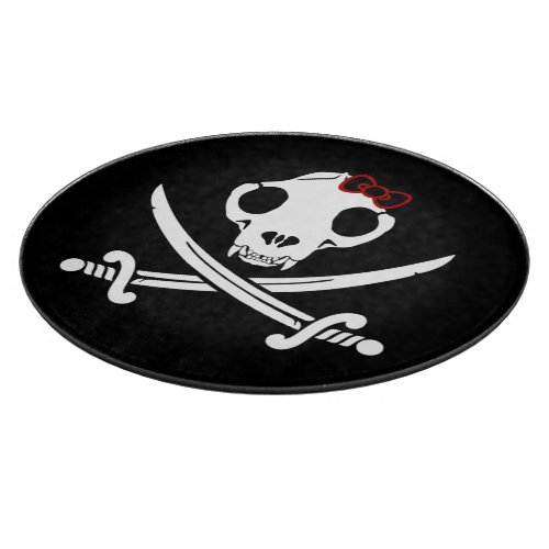 Funny Black White Jolly Kitty Pirate Skull Sabers Cutting Board