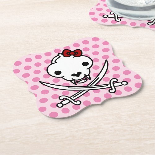 Funny Black White Jolly Kitty Pirate Skull Sabers Paper Coaster
