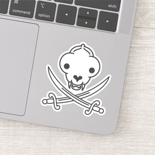 Funny Black White Jolly Kitty Pirate Skull Sabers Sticker