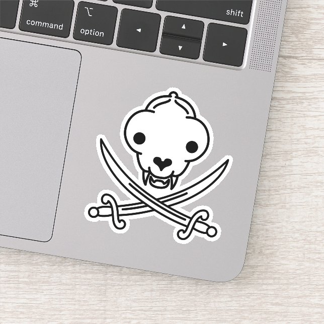 Funny Black White Jolly Kitty Pirate Skull Sabers Sticker (Detail)
