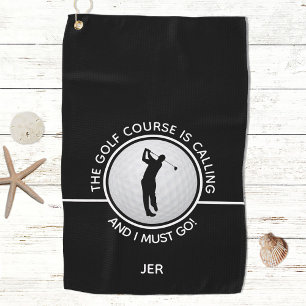 Funny Black & White Male Sports Player Silhouette Golf Towel