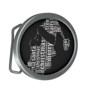 Funny Black White Merry Christmas Santa Typography Oval Belt Buckle